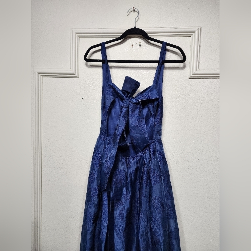 Lulus Perfected Aura Navy Jacquard Tie-Back Maxi Dress with Pockets Wedding Prom - Picture 10 of 11